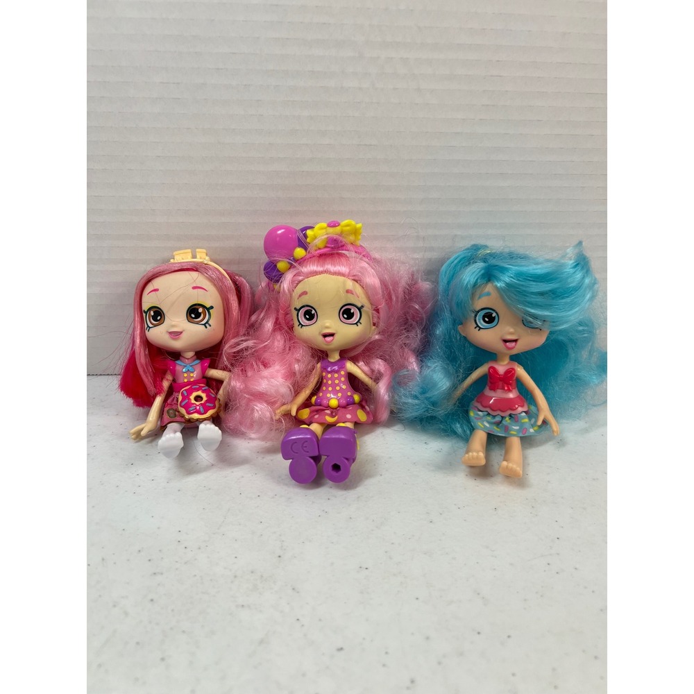 Shopkins Shoppies Doll Lot Donutina Bubbleisha Jessicake Pink Blue Hair 5.5"